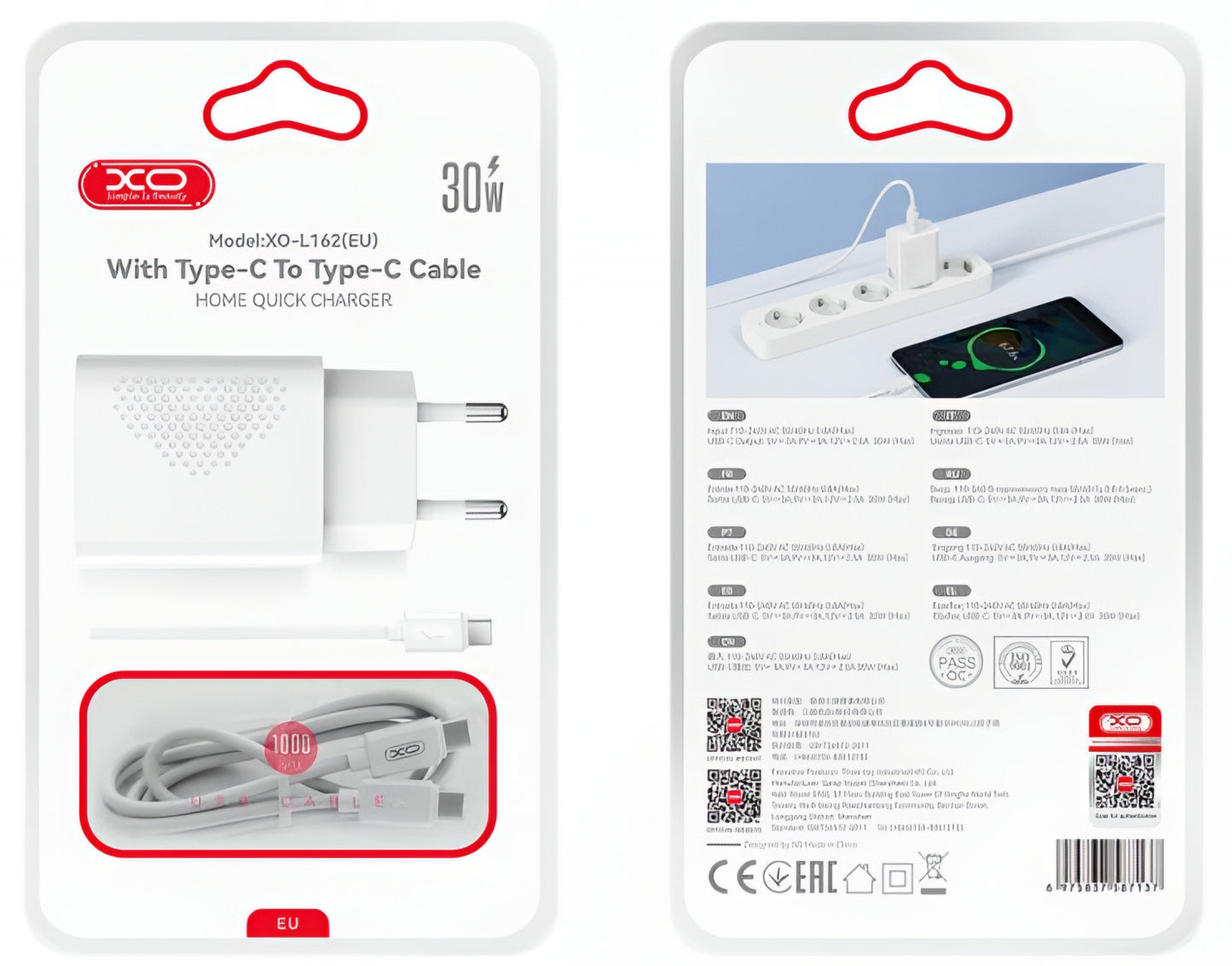 Caricabatterie da Rete con Cavo USB-C XO Design L162, 30W, 3A, 1 x USB-C, Bianco