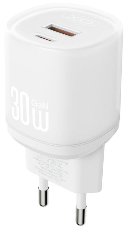 Caricabatterie da Rete con Cavo USB-C XO Design L151, 30W, 3A, 1 x USB-A - 1 x USB-C, Bianco