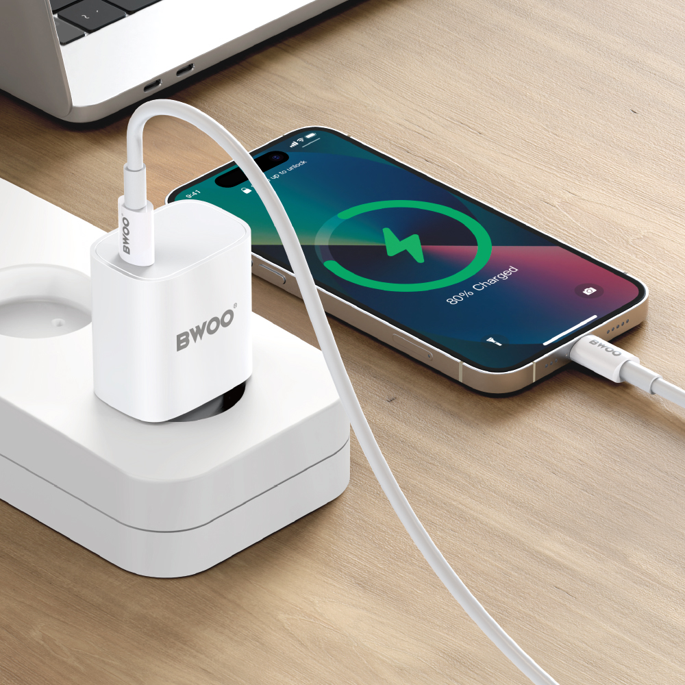Caricabatterie da Rete con Cavo USB-C BWOO CDA159, 20W, 3A, 1 x USB-C, Bianco