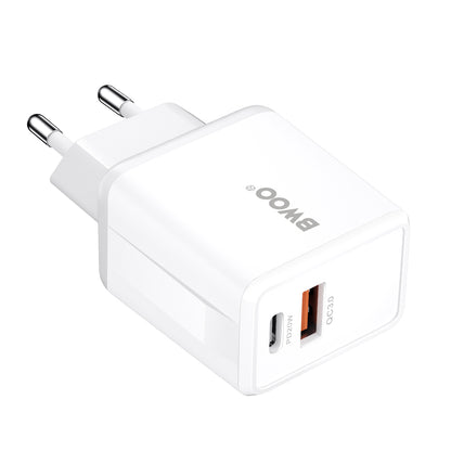 Caricabatterie da Rete con Cavo USB-C BWOO CDA182, 38W, 3A, 1 x USB-A - 1 x USB-C, Bianco