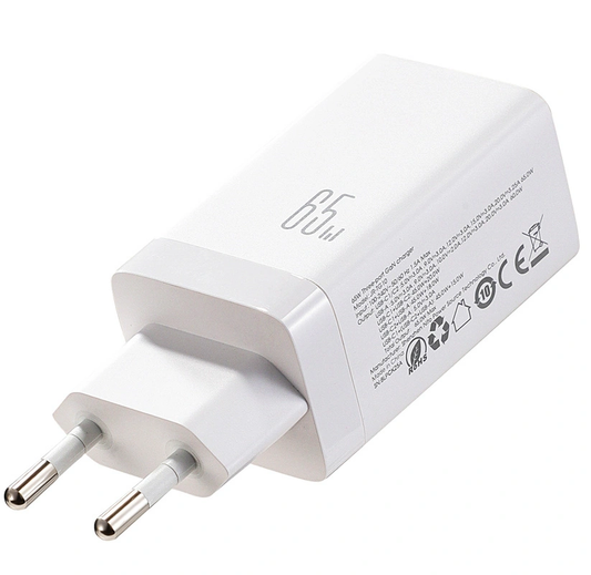 Caricabatterie Rete con Cavo USB-C Joyroom JR-TG10, 65W, 3.25A, 1 x USB-A - 2 x USB-C, Bianco