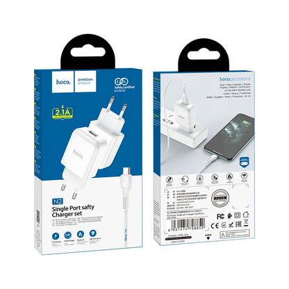 Caricabatterie da Rete con Cavo microUSB HOCO N3, 18W, 3A, 1 x USB-A, Bianco