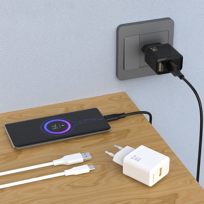 Caricatore da rete con cavo USB-C Dudao A23TEU, 12W, 2.4A, 1 x USB-A, Nero