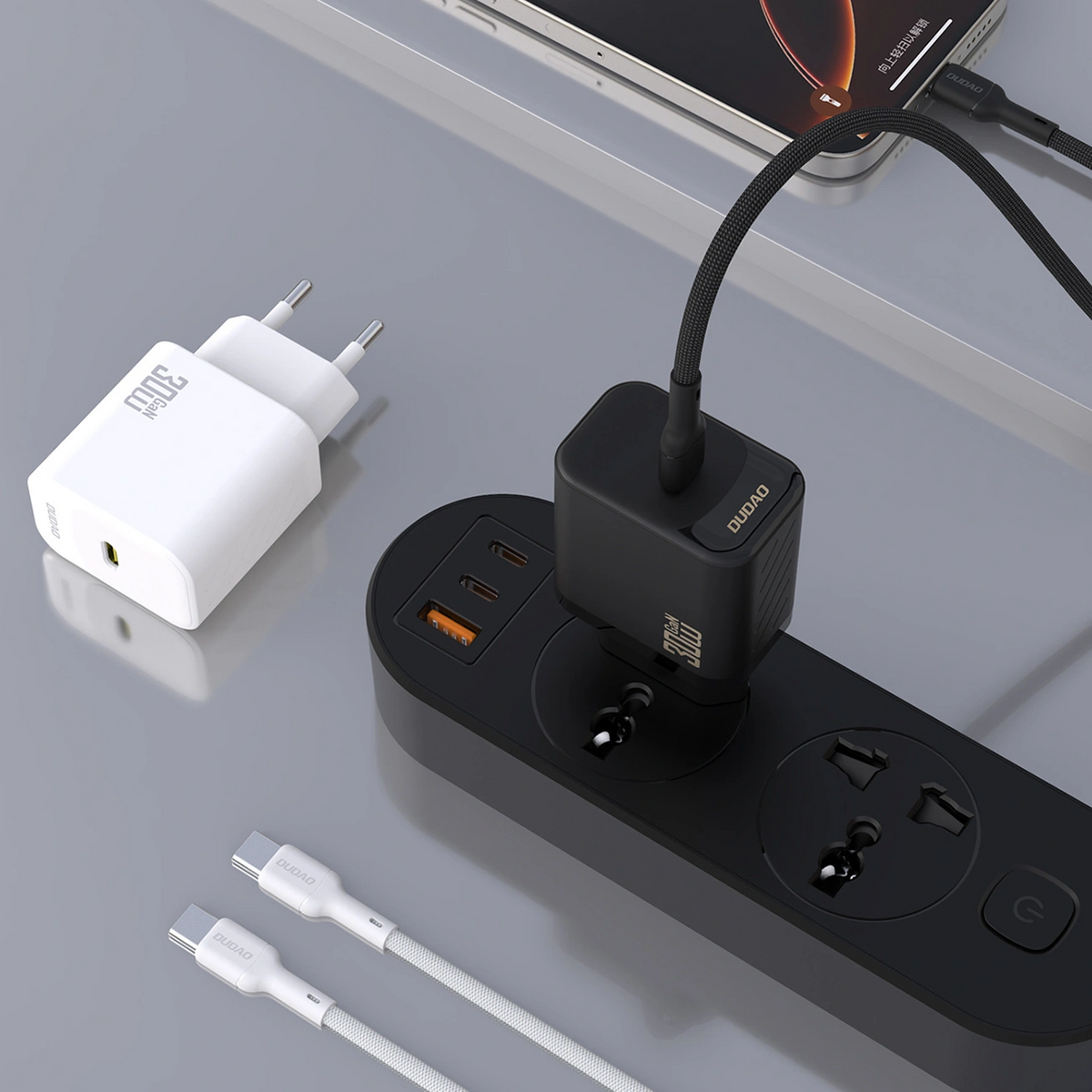 Caricatore da rete con cavo USB-C Dudao A27PCEU, 30W, 3A, 1 x USB-C, Nero