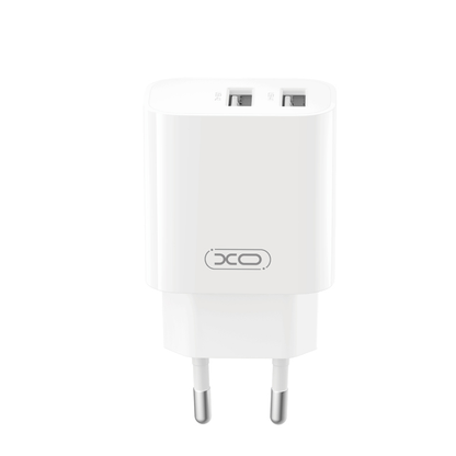 Caricabatterie da rete con cavo USB-C XO Design CE55, 12 W, 2,4 A, 2 x USB-A, bianco