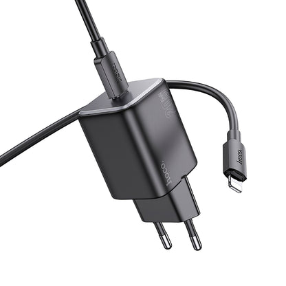 Caricatore di rete con cavo Lightning HOCO N40, 20W, 3A, 1 x USB-C, nero 