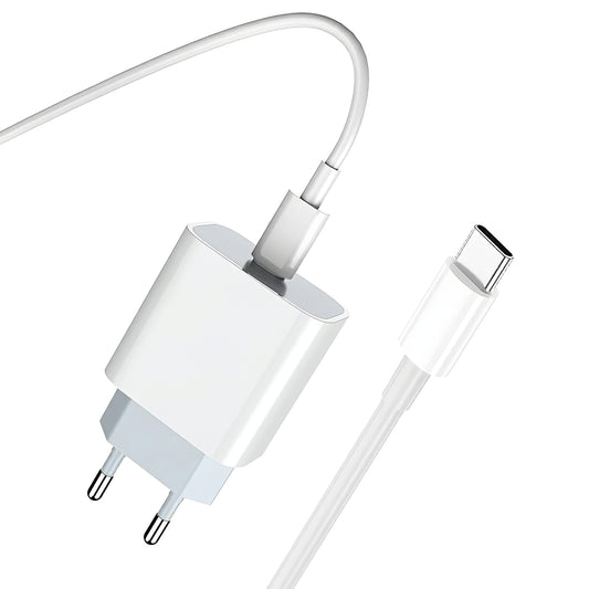 Caricatore da Rete con Cavo USB-C Prestico F8S, 20W, 3A, 1 x USB-C, Bianco