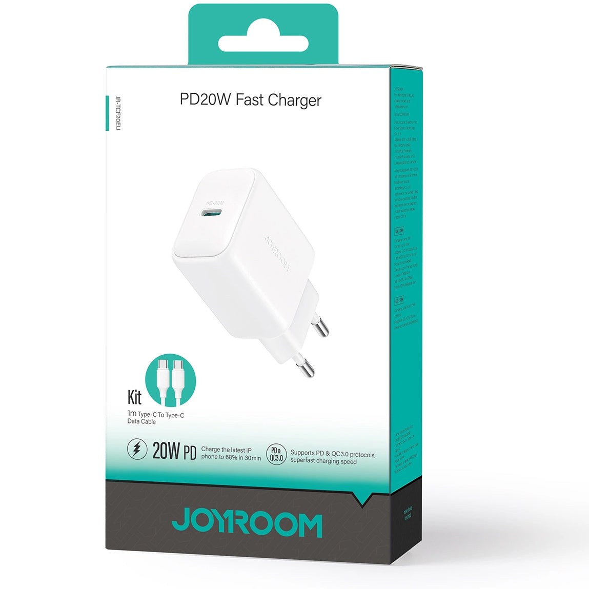 Caricabatterie da Rete con Cavo USB-C Joyroom JR-TCF20, 20W, 3A, 1 x USB-C, Bianco