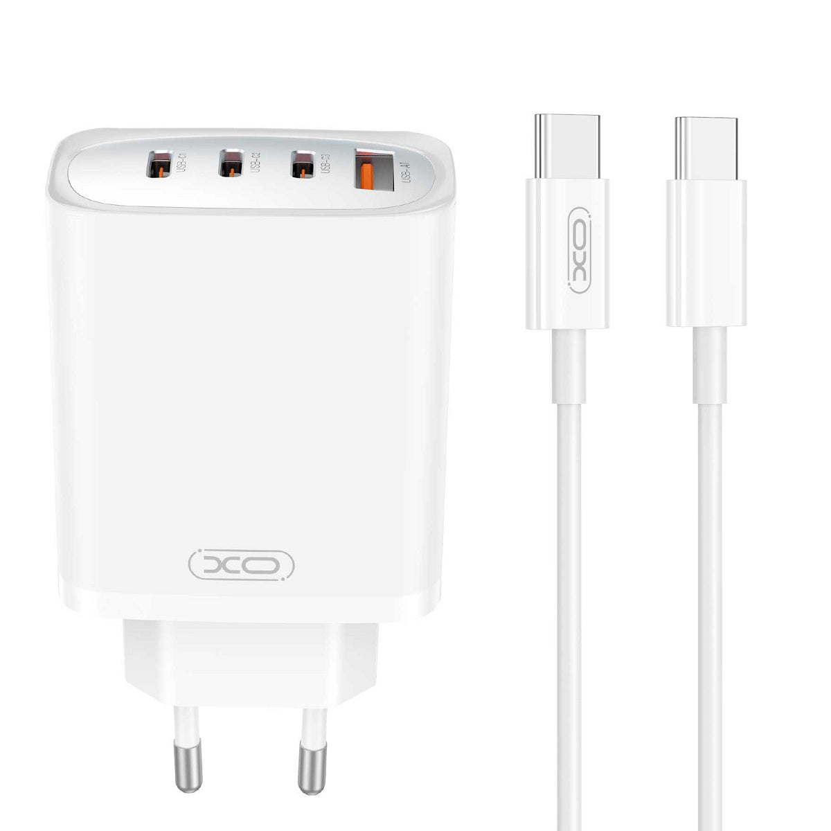 Caricatore di rete con cavo USB-C XO Design CE23, 65W, 3,25A, 1 x USB-A - 3 x USB-C, bianco 