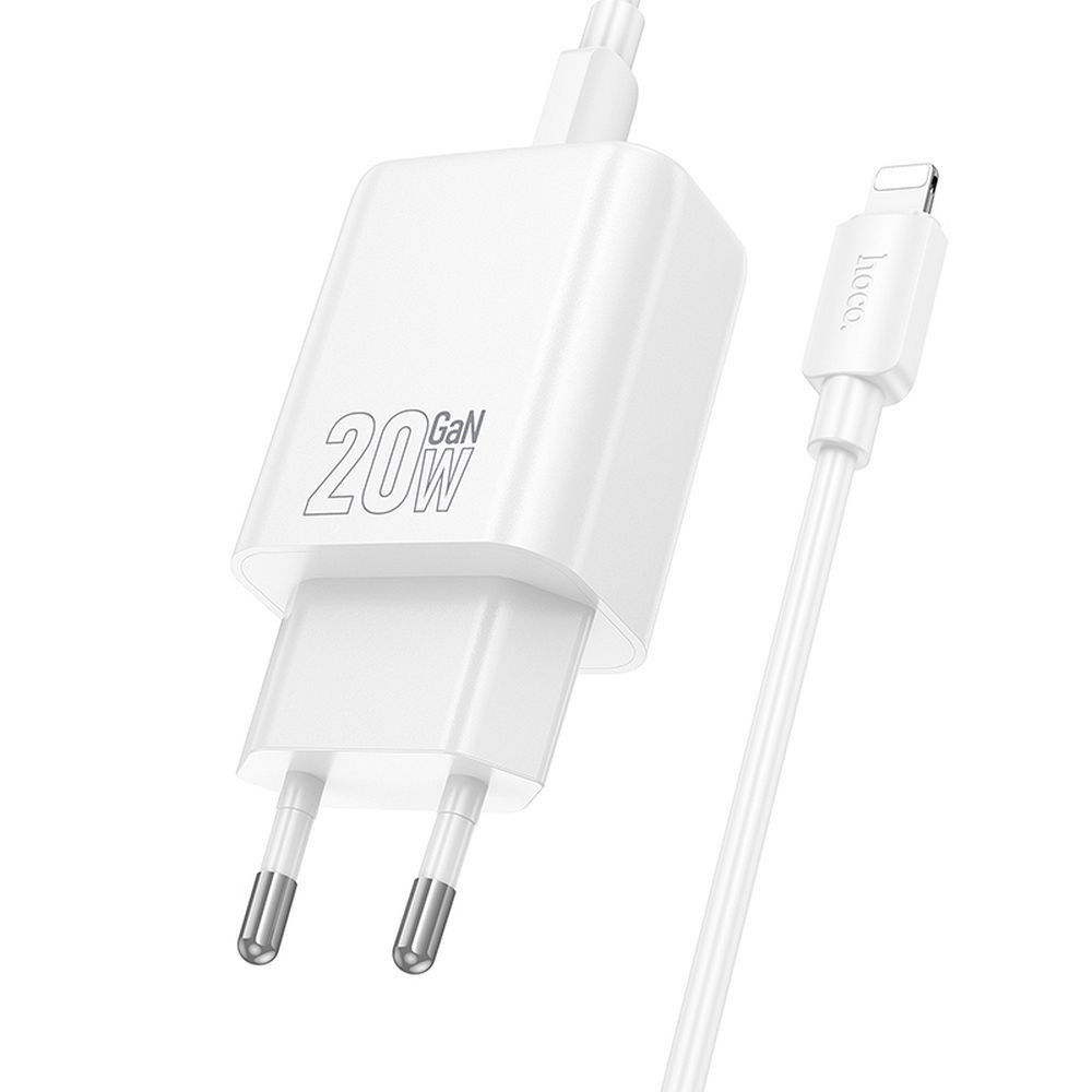Caricabatterie da rete con cavo Lightning HOCO N61, 20W, 3A, 1 x USB-A - 1 x USB-C, Bianco