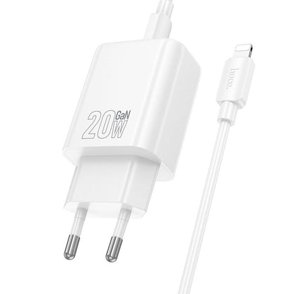 Caricabatterie da rete con cavo Lightning HOCO N61, 20W, 3A, 1 x USB-A - 1 x USB-C, Bianco
