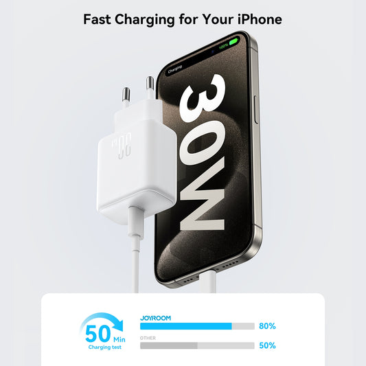 Caricabatterie Rete con Cavo USB-C Joyroom JR-TCF24, 30W, 3A, 1 x USB-C, Bianco