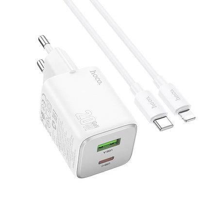 Caricabatterie da rete con cavo Lightning HOCO N41, 20W, 3A, 1 x USB-A - 1 x USB-C, Bianco