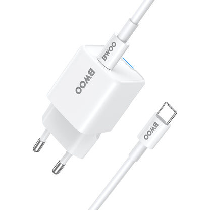 Caricabatterie da rete con cavo USB-C BWOO CDA211, 30W, 3A, 1 x USB-C, Bianco