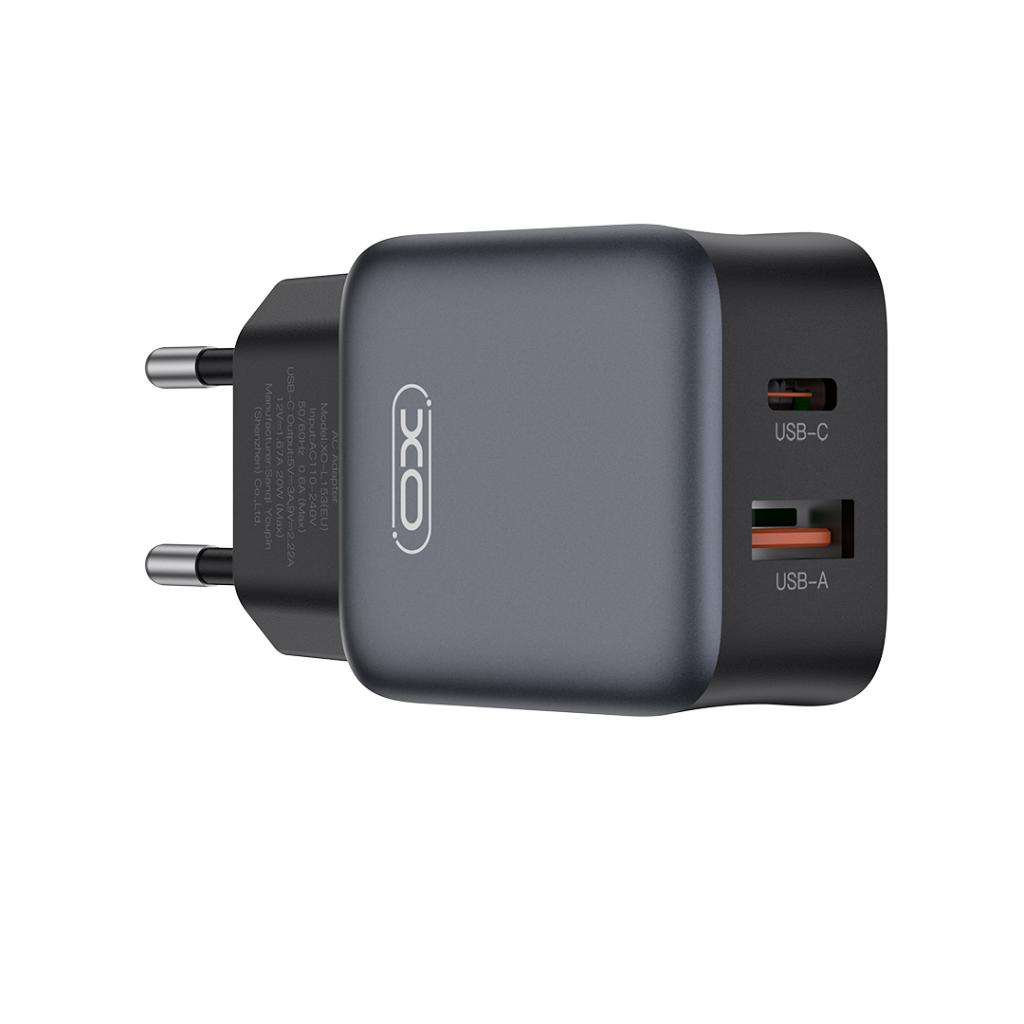 Caricabatterie da rete con cavo Lightning XO Design L156, 30W, 3A, 1 x USB-A - 1 x USB-C, Nero
