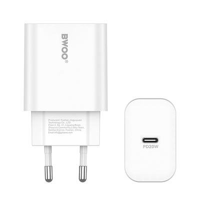 Caricabatterie Rete Con Cavo Lightning BWOO CDA233, 20W, 3A, 1 x USB-C, Bianco