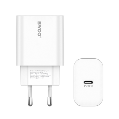 Caricabatterie Rete Con Cavo USB-C BWOO CDA233, 20W, 3A, 1 x USB-C, Bianco