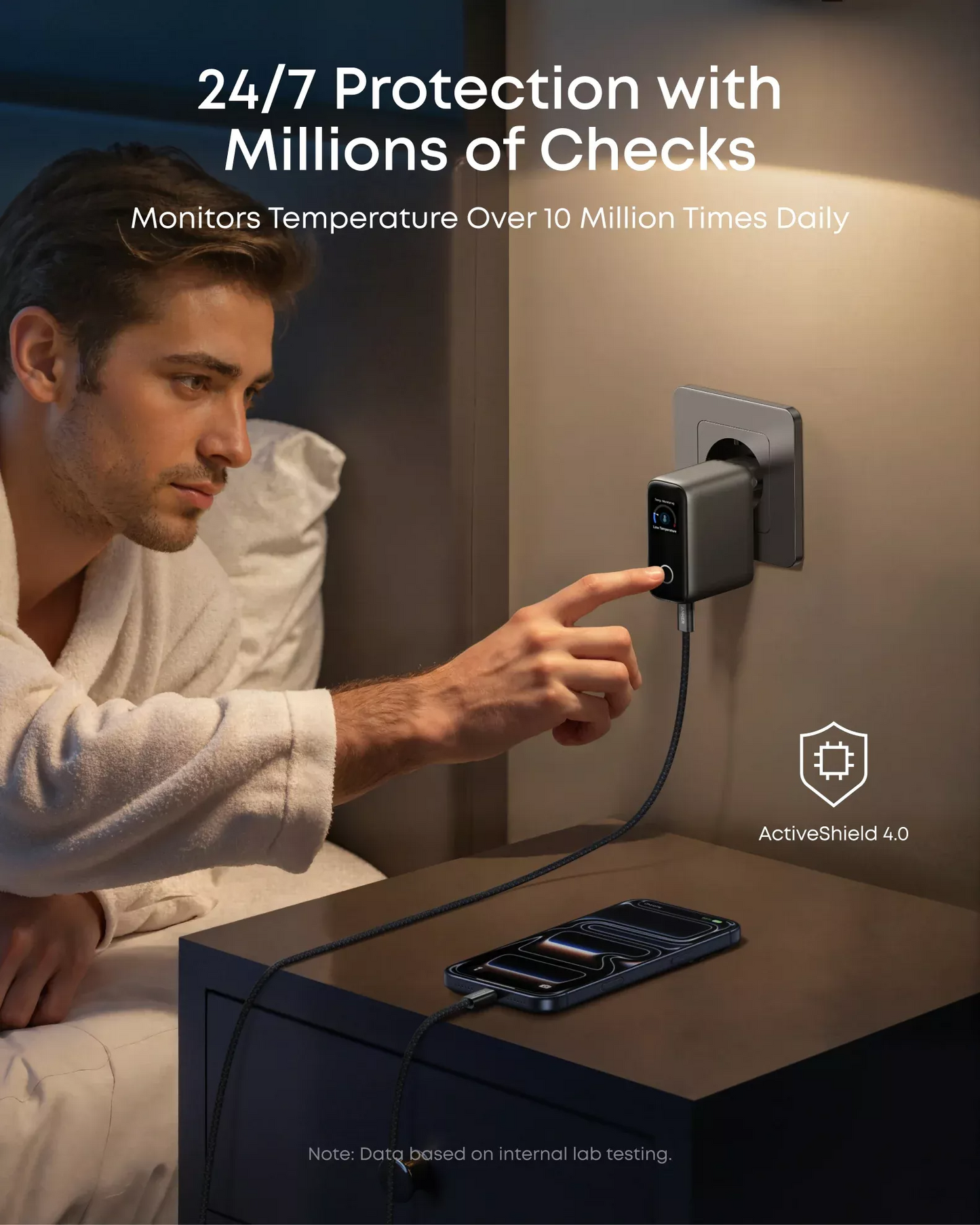 Caricabatterie Rete con Cavo USB-C Anker Smart Display, 100W, 5A, 1 x USB-A - 2 x USB-C, Grigio B121BGZ1