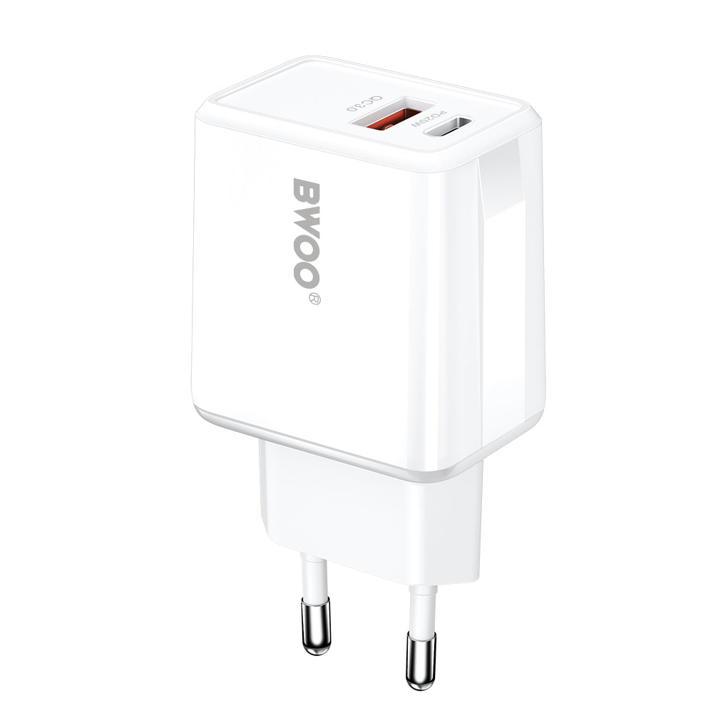 Caricabatterie da Rete con Cavo USB-C BWOO CDA182, 38W, 3A, 1 x USB-A - 1 x USB-C, Bianco