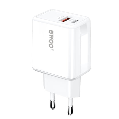Caricabatterie da Rete con Cavo USB-C BWOO CDA182, 38W, 3A, 1 x USB-A - 1 x USB-C, Bianco