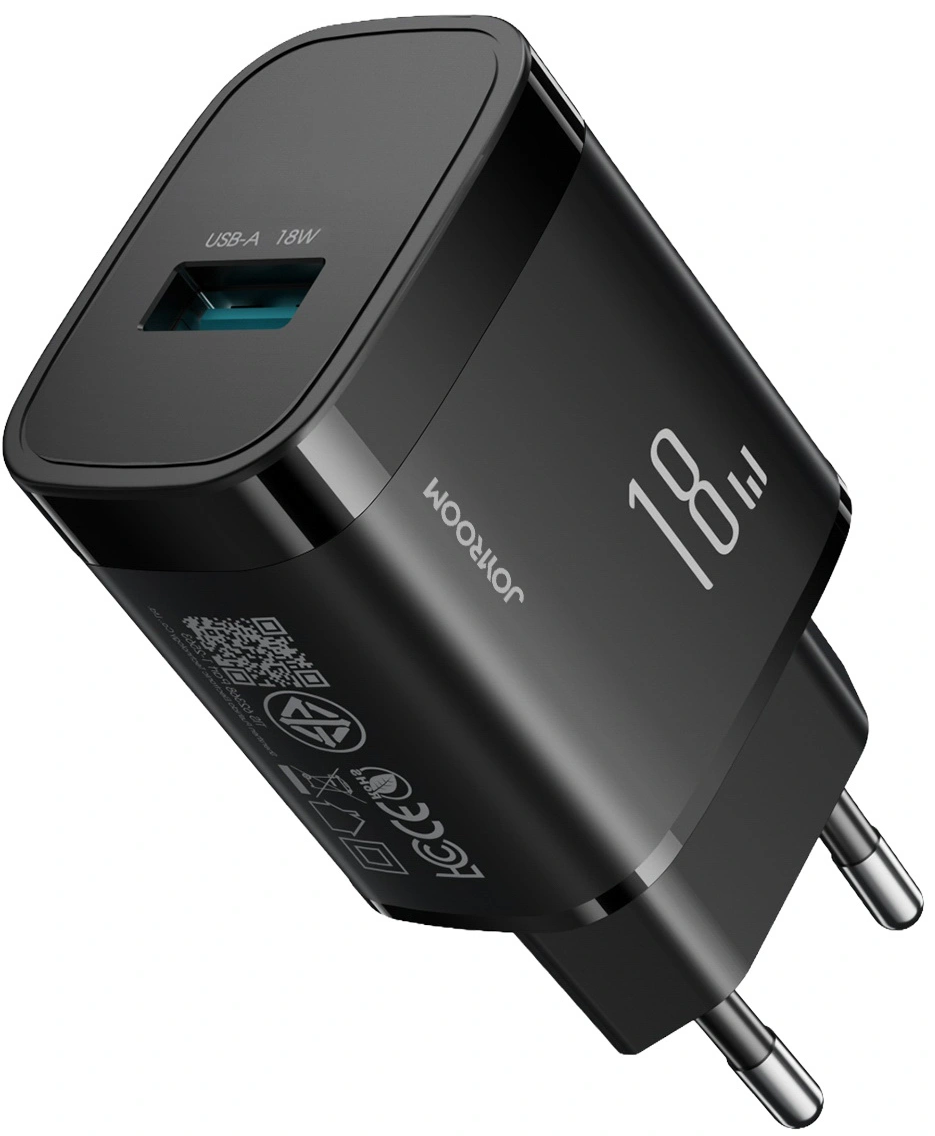 Caricatore da Rete con Cavo USB-C Joyroom JR-TF4, 18W, 3A, 1 x USB-A, Nero