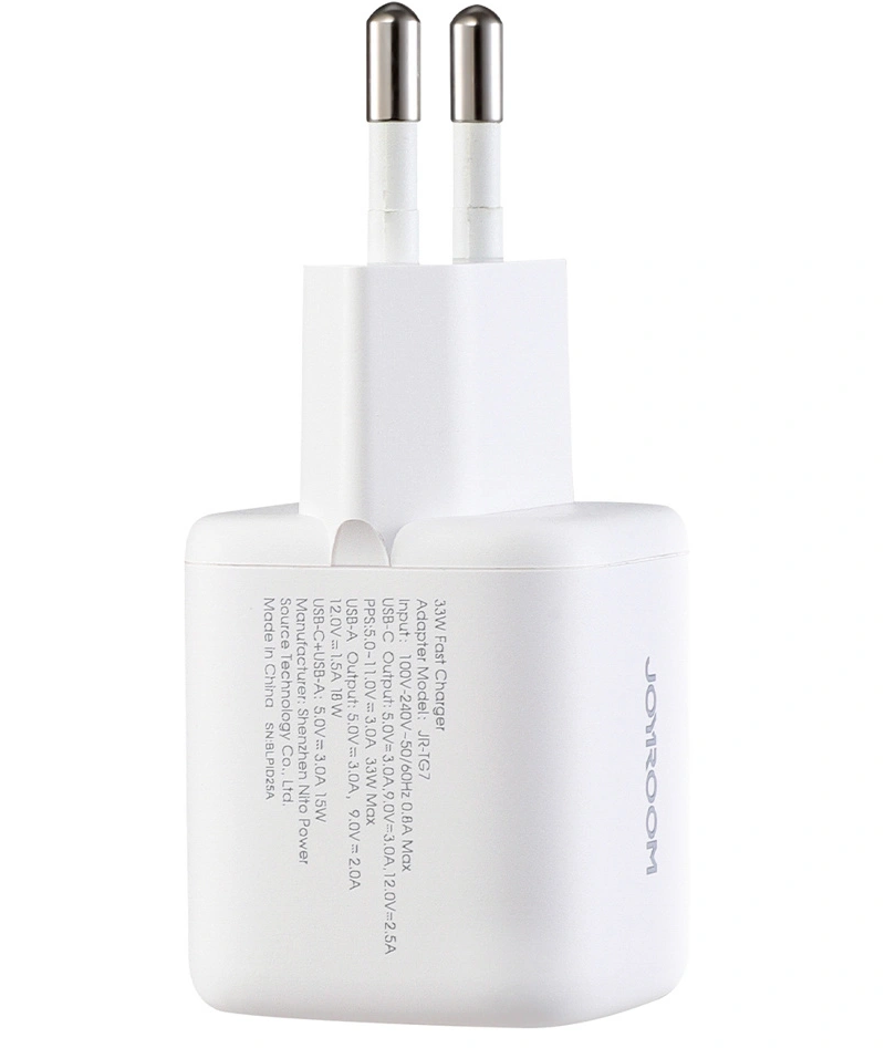 Caricatore da Rete con Cavo USB-C Joyroom JR-TG7, 33W, 3A, 1 x USB-A - 1 x USB-C, Bianco