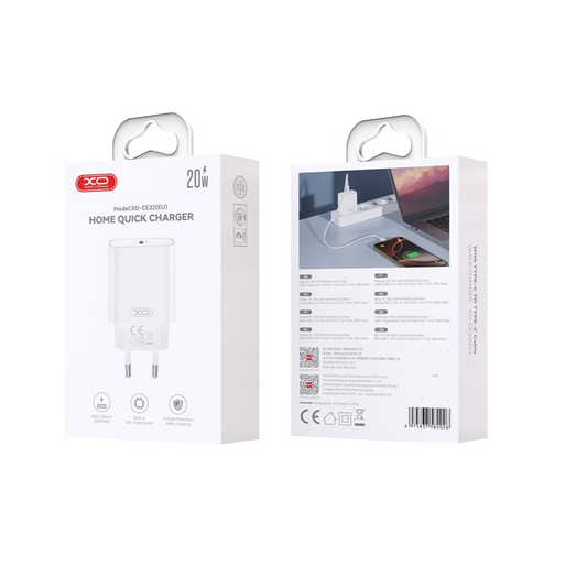 Caricabatterie da Rete con Cavo USB-C XO Design CE32, 20W, 3A, 1 x USB-C, Bianco