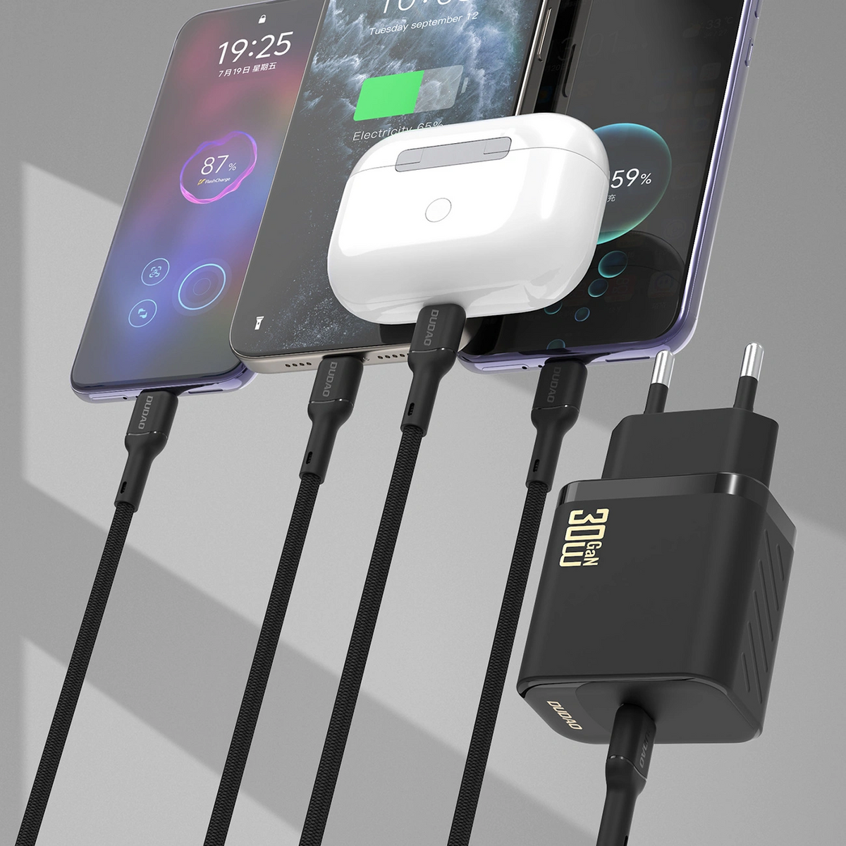 Caricatore da rete con cavo USB-C Dudao A27PCEU, 30W, 3A, 1 x USB-C, Nero