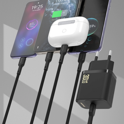 Caricatore da rete con cavo USB-C Dudao A27PCEU, 30W, 3A, 1 x USB-C, Nero