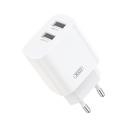 Caricabatterie da rete con cavo USB-C XO Design CE55, 12 W, 2,4 A, 2 x USB-A, bianco