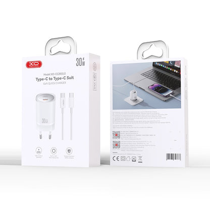 XO Design CE20, 30W, 3A, 1 x USB-C, 1 x USB-C, Bianco 