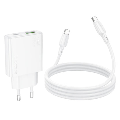 Caricabatterie di rete con cavo USB-C Borofone BN25 Wish, 30W, 3A, 1 x USB-A - 1 x USB-C, bianco 