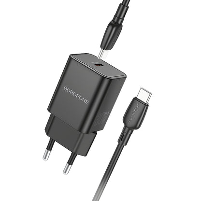 Caricatore di rete con cavo USB-C Borofone BN13 Safety, 30W, 3A, 1 x USB-C, nero 