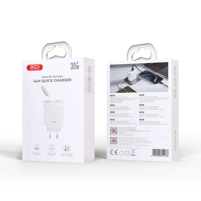 Caricabatterie da Rete con Cavo USB-C XO Design CE31, 30W, 3A, 1 x USB-A - 1 x USB-C, Bianco