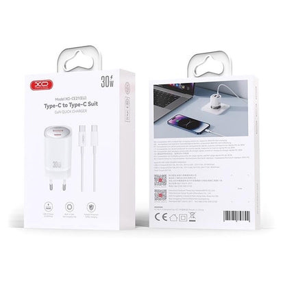 Network Charger with USB-C Cable XO Design CE21, 30W, 3A, 1 x USB-A - 1 x USB-C, White