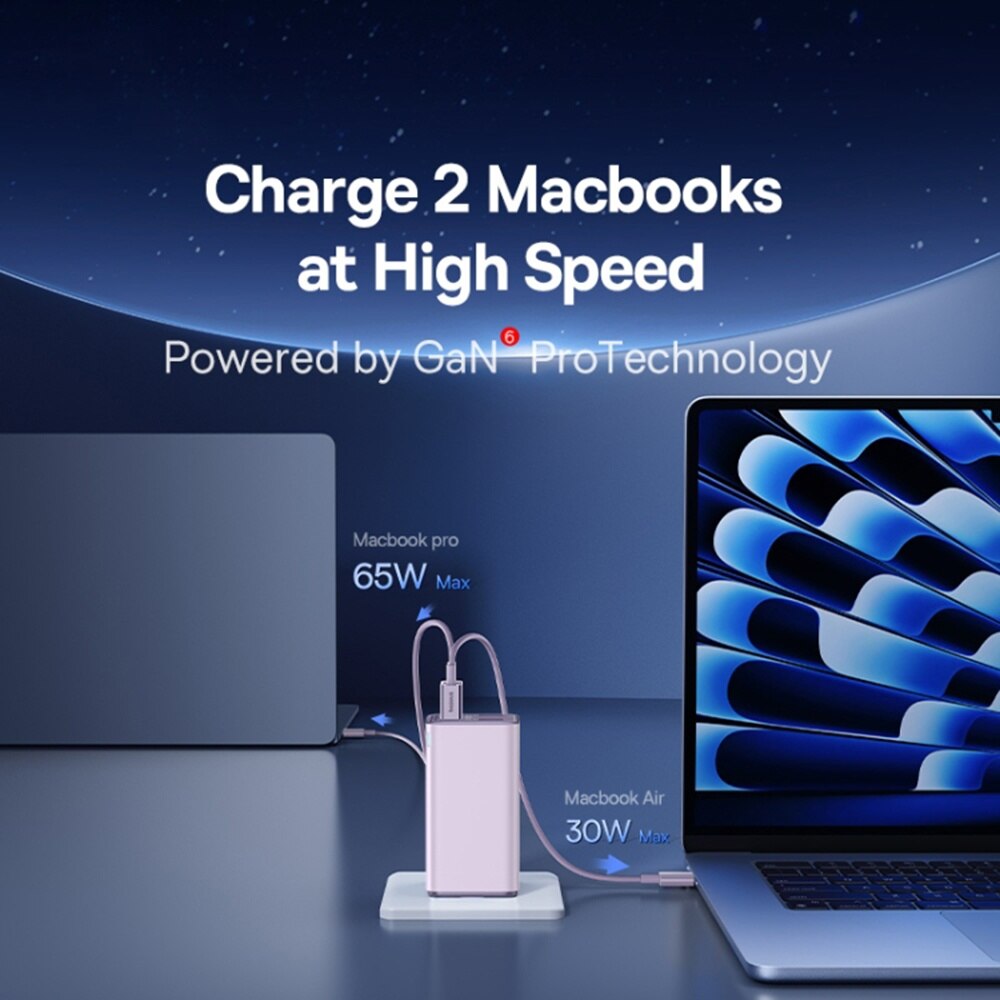 Caricabatterie Retea Con Cavo USB-C Baseus GaN6 Pro, 100W, 3.25A, 2 x USB-A - 2 x USB-C, Viola P10162705532-00