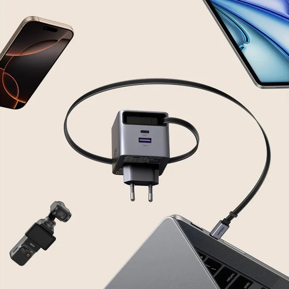 Caricabatterie da Rete con Cavo USB-C UGREEN X615, 65W, 3A, 1 x USB-A - 1 x USB-C, Grigio