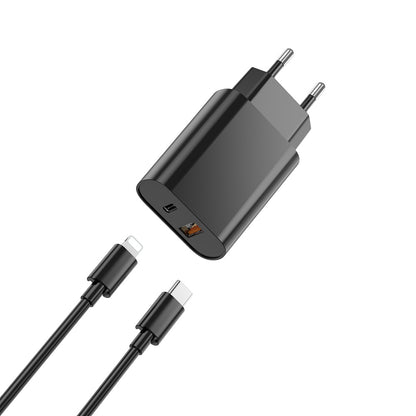 Caricabatterie da Rete con Cavo Lightning WiWu Wi-U002, 20W, 3A, 1 x USB-A - 1 x USB-C, Nero