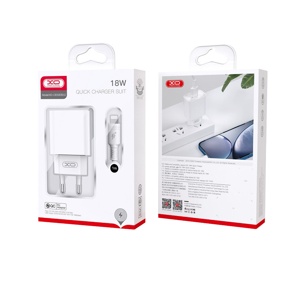 Caricabatterie da rete con cavo USB-C XO Design CE02D, 18W, 3A, 1 x USB-A, Bianco