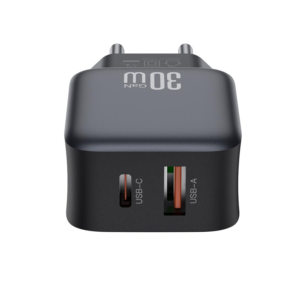 Caricabatterie da rete con cavo Lightning XO Design L156, 30W, 3A, 1 x USB-A - 1 x USB-C, Nero