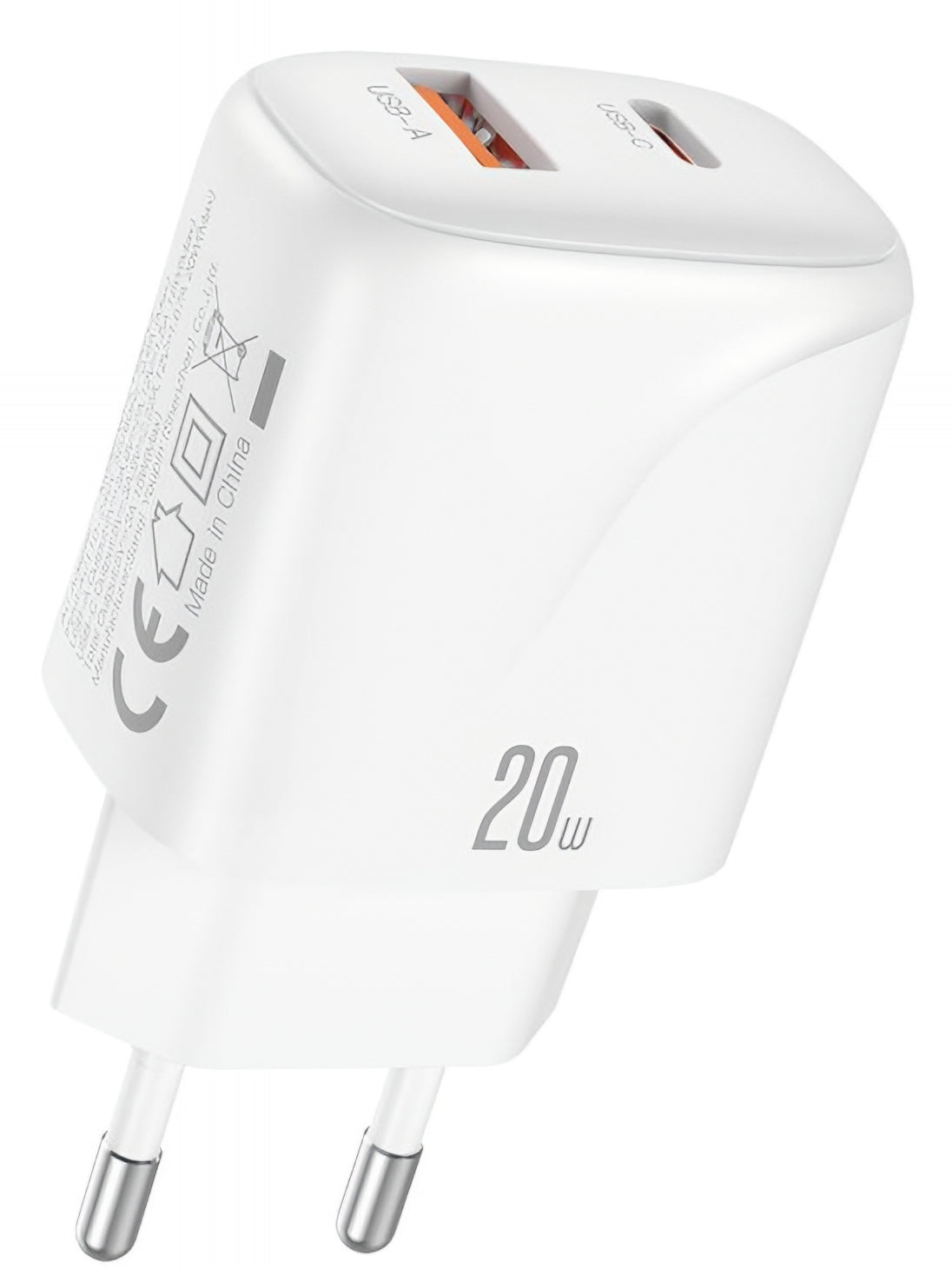 Caricabatterie da Rete con Cavo USB-C XO Design L158, 20W, 3A, 1 x USB-A - 1 x USB-C, Bianco