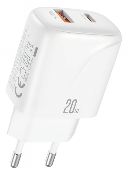 Caricabatterie da Rete con Cavo USB-C XO Design L158, 20W, 3A, 1 x USB-A - 1 x USB-C, Bianco