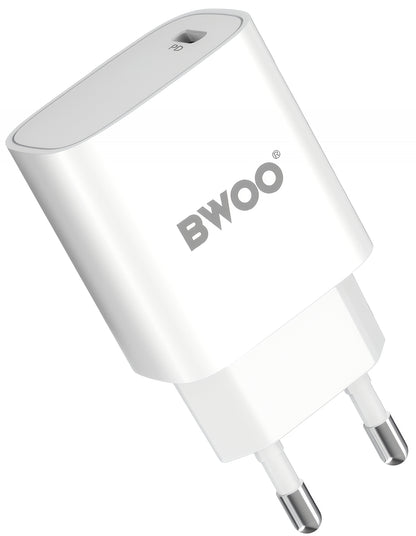 Caricabatterie da Rete con Cavo USB-C BWOO CDA159, 20W, 3A, 1 x USB-C, Bianco