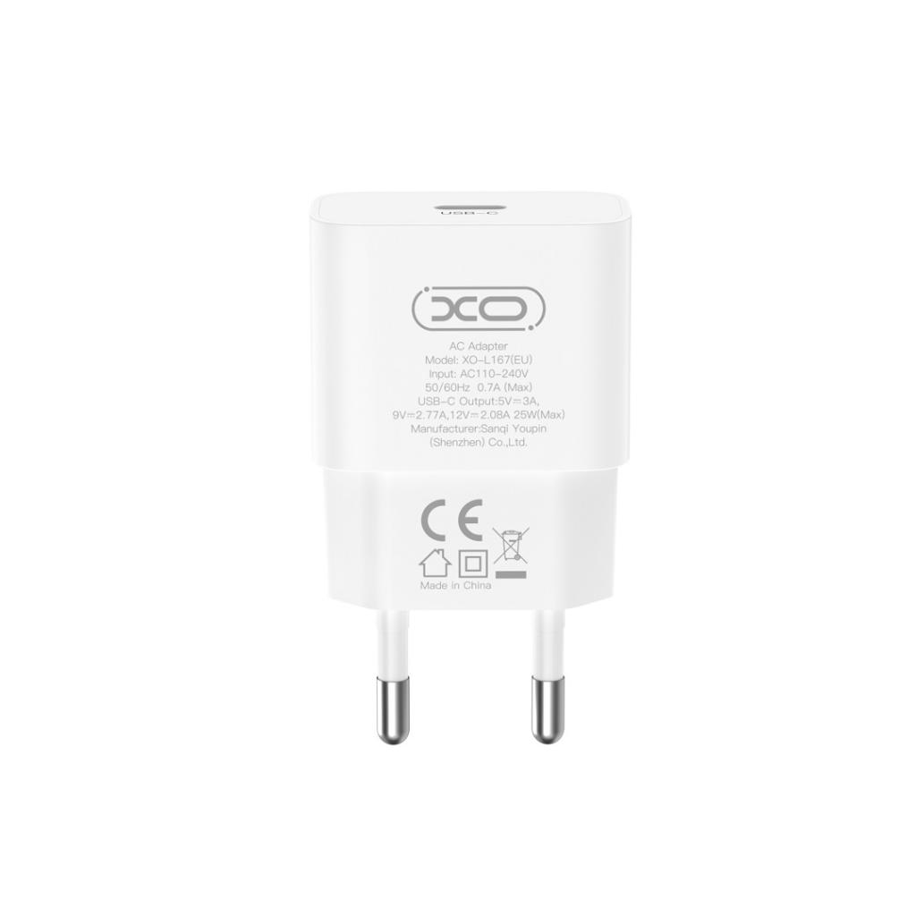 Caricatore da rete con cavo Lightning XO Design L167, 25W, 3A, 1 x USB-C, Bianco