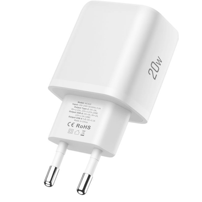 Caricatore da Rete con Cavo USB-C Tech-Protect NCA20, 20W, 3A, 1 x USB-A - 1 x USB-C, Bianco