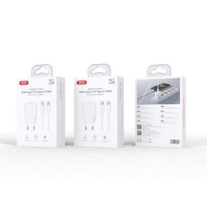 Caricabatterie da Rete con Cavo USB-C XO Design L167, 25W, 3A, 1 x USB-C, Bianco