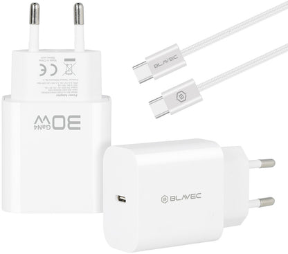 Caricabatterie da rete con cavo USB-C Blavec BC-14, 30 W, 3 A, 1 x USB-C, bianco