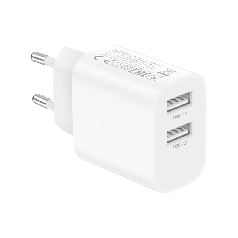 Caricatore da rete con cavo Lightning XO Design CE55, 12 W, 2,4 A, 2 x USB-A, bianco