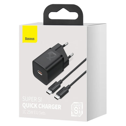 Caricabatterie di rete Baseus Super Si USB-C con cavo USB-C, 25W, 3A, 1 x USB-C, nero TZCCCSUP-L01 