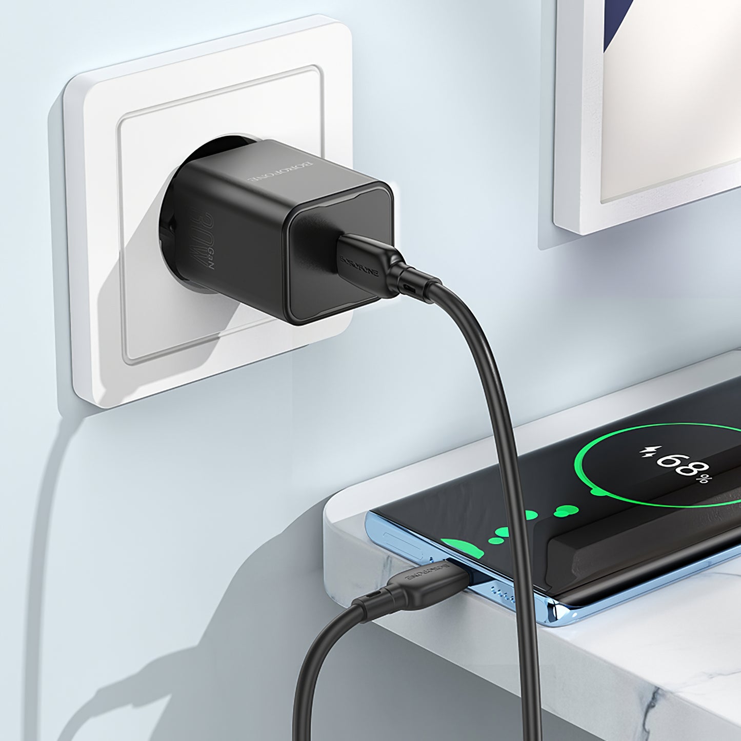 Caricatore di rete con cavo USB-C Borofone BN13 Safety, 30W, 3A, 1 x USB-C, nero 